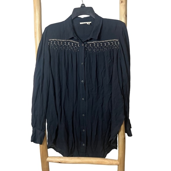 Anthropologie Floreat Beulah Beaded Button long Sleeve Tunic▪️size S Dark Gray - Picture 3 of 11